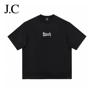 上衣新款 J.C T恤380克纯棉刺绣印花宽松潮牌男装 短袖 简裁重磅美式
