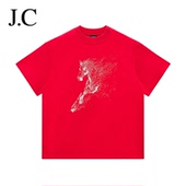 新款 J.C T恤圆领380克重磅纯棉国潮男士 春夏季 简裁马年生肖款 短袖