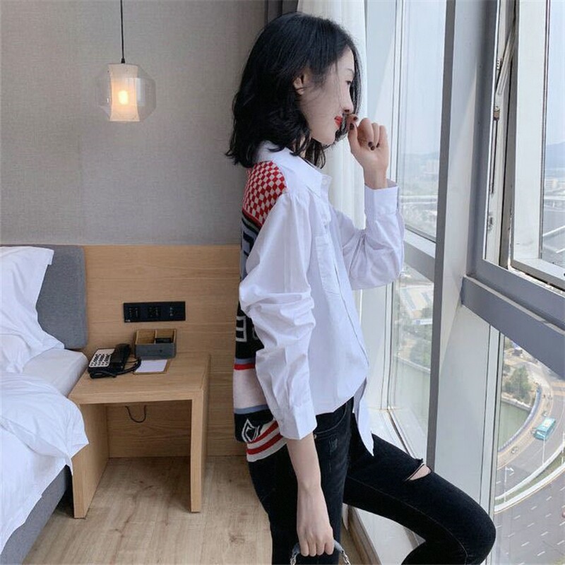 欧洲站秋装2025新款欧货女装上衣设计感小众衬衣韩版拼接白衬衫女