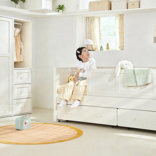 实木儿童护栏床带抽屉储物小床