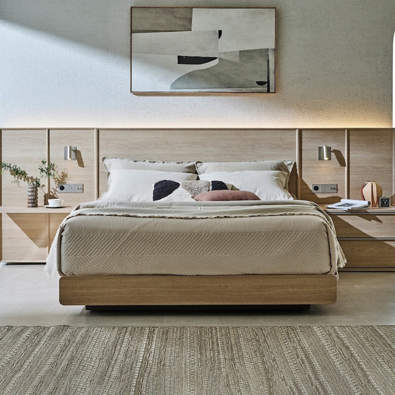 汉森实木橡木色电动智能床