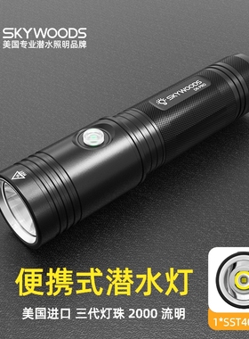 skywoods超亮强光手电筒超轻户外手电潜水灯防水陆两用补光灯装备
