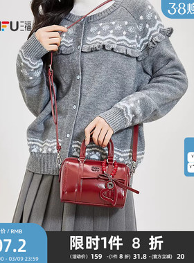 三福手提包冬季红色胶囊系列樱桃波士顿包甜美风女包514372