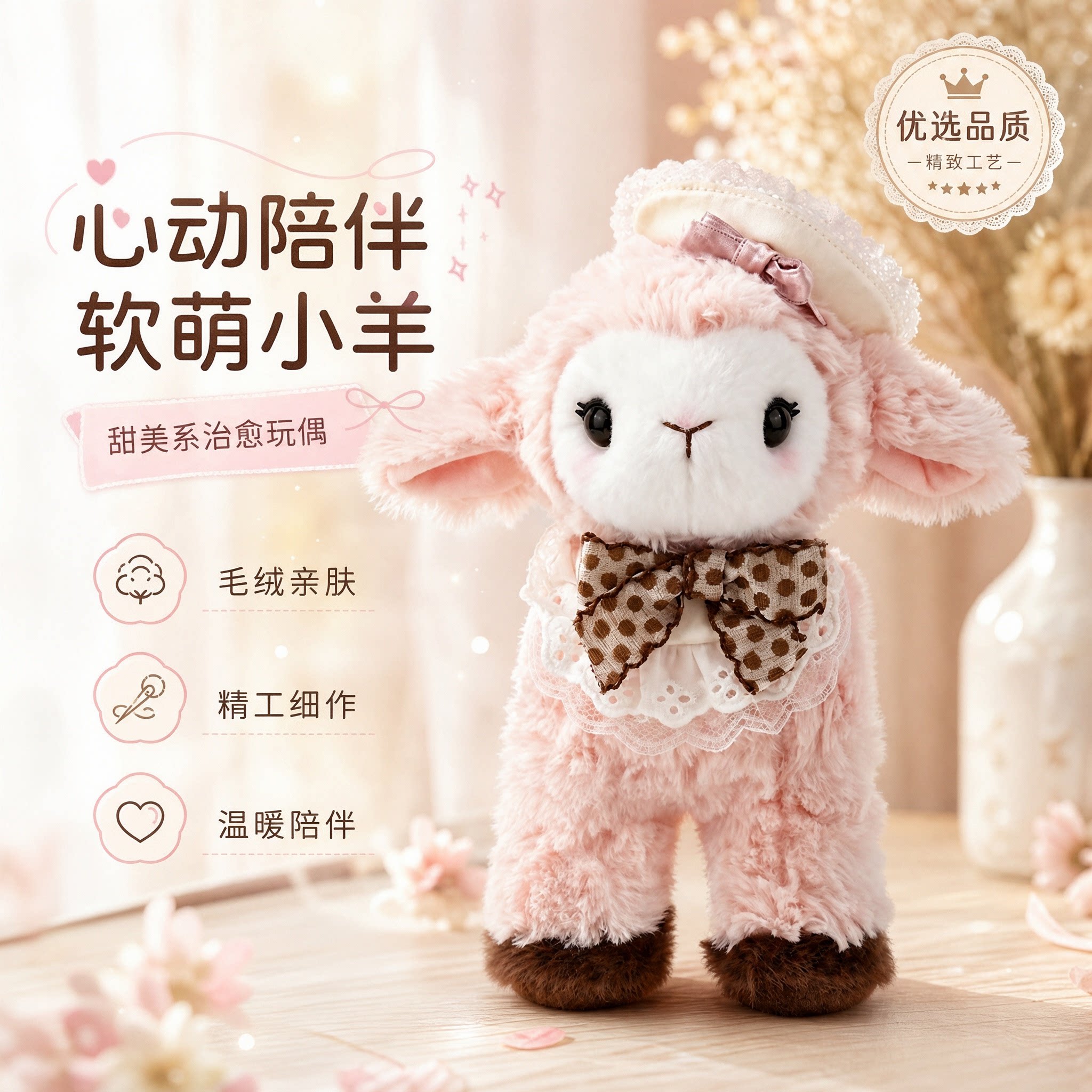 可爱露娜小羊形毛绒玩具绵羊公仔布娃娃陪睡抱枕玩偶送女生日礼物