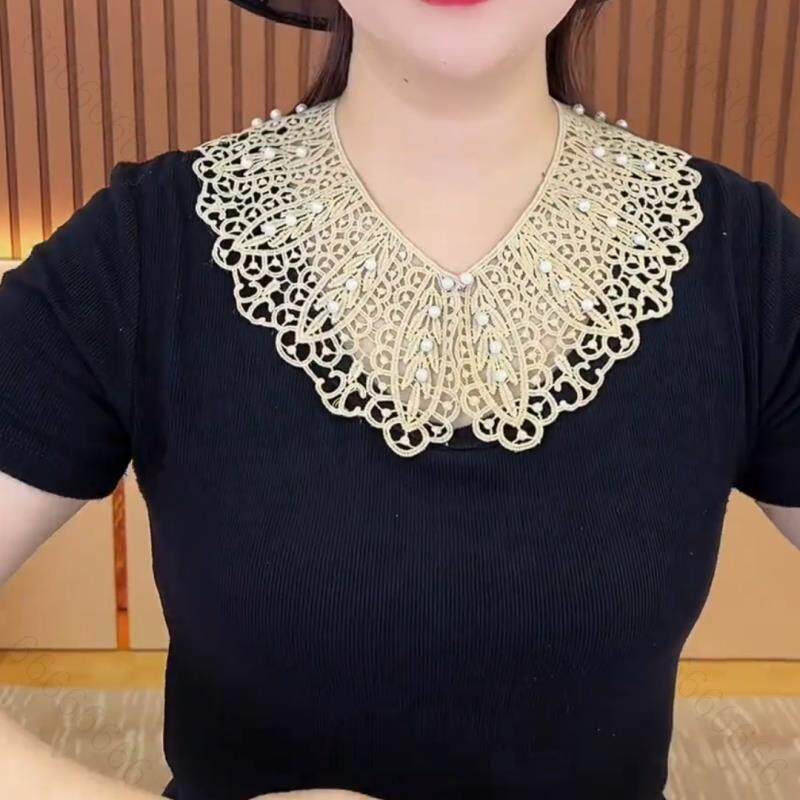 子领假蕾丝搭肩披空镂百搭娃娃珠花边坎装饰夏季防晒女衬衫子裙款