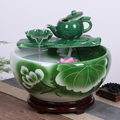 景德镇陶瓷鱼缸流水喷泉家用小金鱼缸手绘乌龟养鱼盆加湿装 饰造景