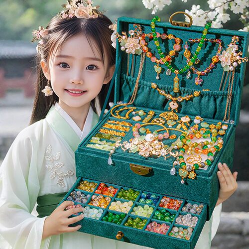 古风儿童手链串珠手工diy材料女孩子玩具首饰套装礼盒女童穿珠子