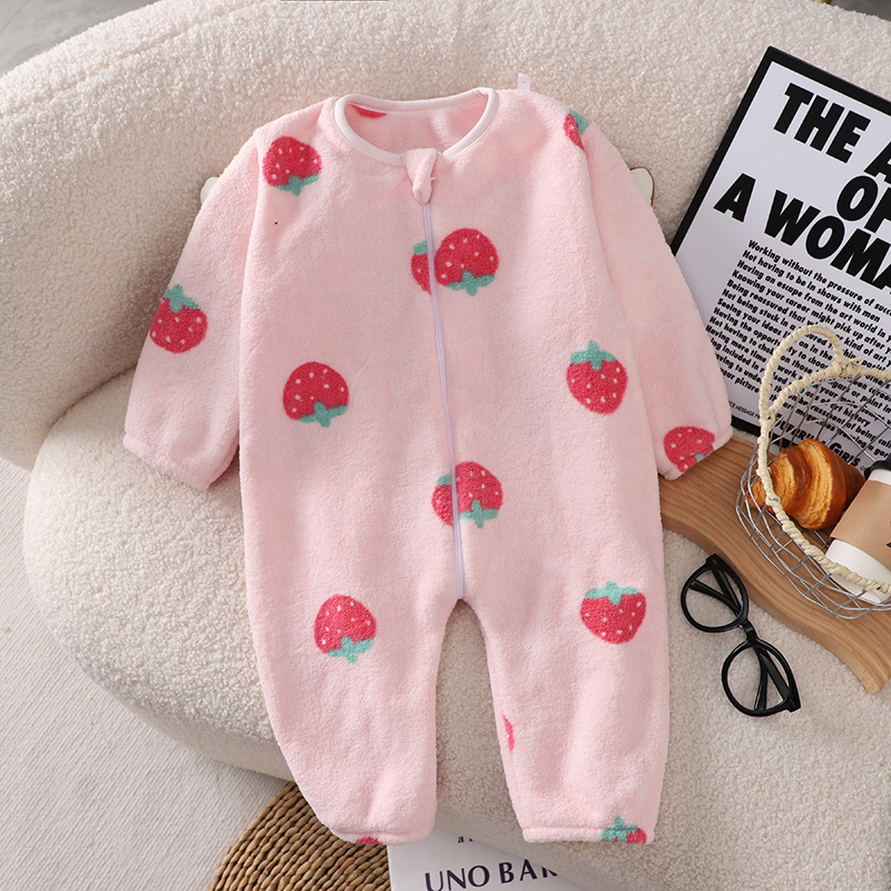 连体衣新款杨梅绒保暖加厚加绒哈衣爬服新生儿宝宝婴儿拉链秋冬季