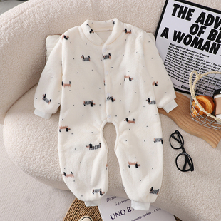 宝宝连体衣哈衣秋冬季加绒男宝外出服婴儿新生儿开档长袖0-12个月