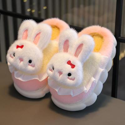 儿童专用棉拖鞋女童秋冬季新款居家室内厚底防滑保暖可爱卡通兔子