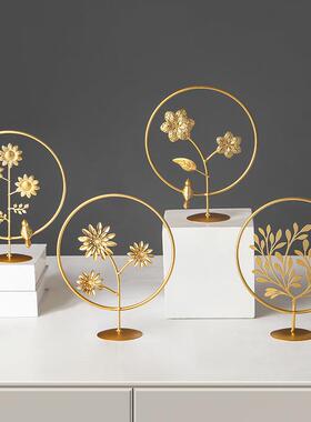 有艺术感的摆件法式装饰摆件北欧轻奢铁艺树叶摆件客厅酒柜玄关桌