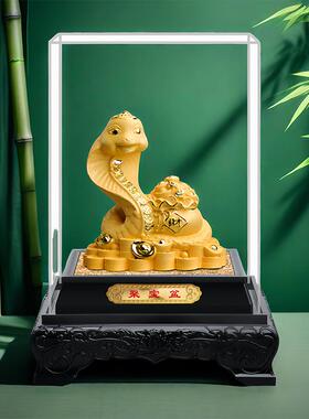 新年摆件客厅摆件高端大气上档次灵蛇献瑞绒沙金聚宝盆蛇蛇年保险