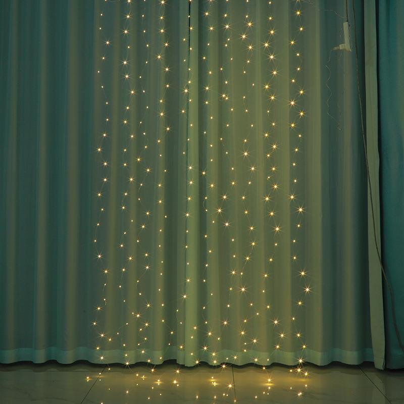 LED铜线窗帘灯串挂钩usb遥控3*3米圣诞节灯饰装饰灯串遥控铜线灯