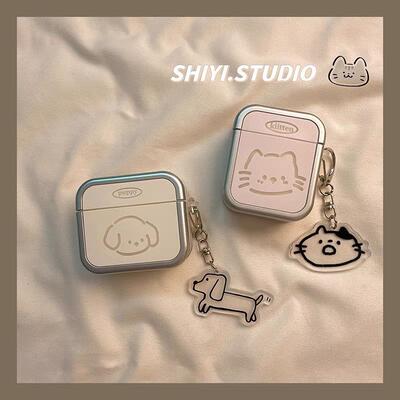 适用于airpod pro3耳机壳airpord4保护壳苹果air4耳机保护套韩系ins可爱猫猫狗狗适AirPods4苹果耳机壳情侣蓝