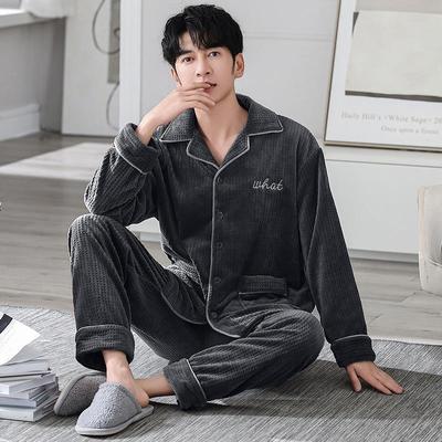 睡衣男款2025新款冬加厚新款男冬季牛奶绒长袖加厚新款大码简约男