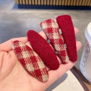 超好看 侧边夹发卡红色系格纹丝绒BB夹侧边夹海绵加厚刘海夹发夹