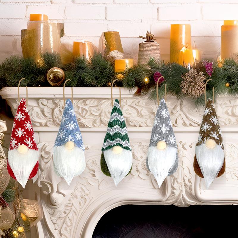 圣诞节装饰用品针织圣诞老人公仔圣诞挂件无脸娃娃圣诞树装饰挂件