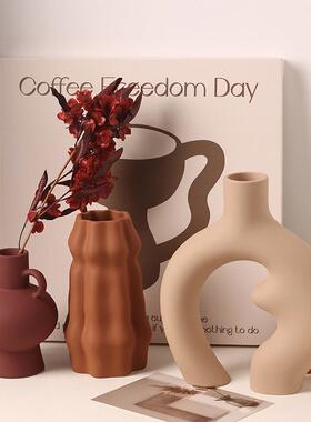 餐边柜装饰品摆件侘寂风电视柜花瓶摆件客厅玄关插花干花装饰陶瓷