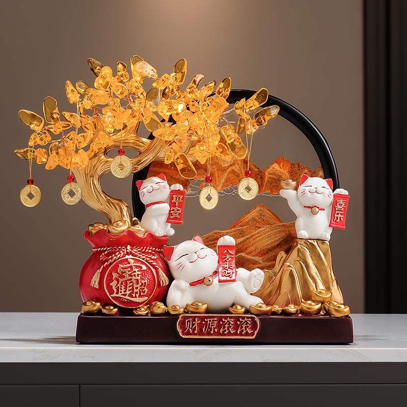 玄关寓意好的摆件办公桌装饰摆件招财猫发财树流沙画摆件客厅家居