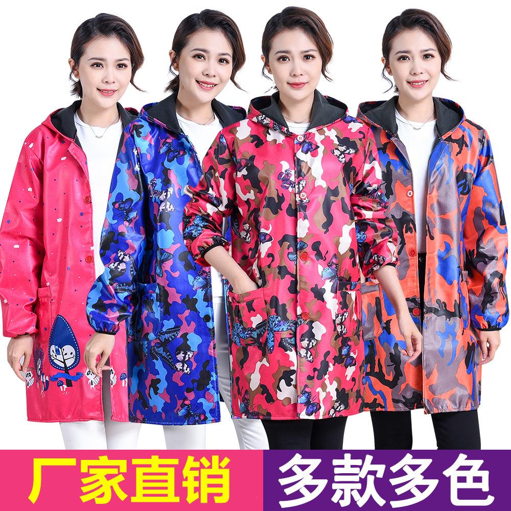女士洋气外穿罩衣厨房衣服罩衣新款防水防脏成人男女围裙迷彩加绒
