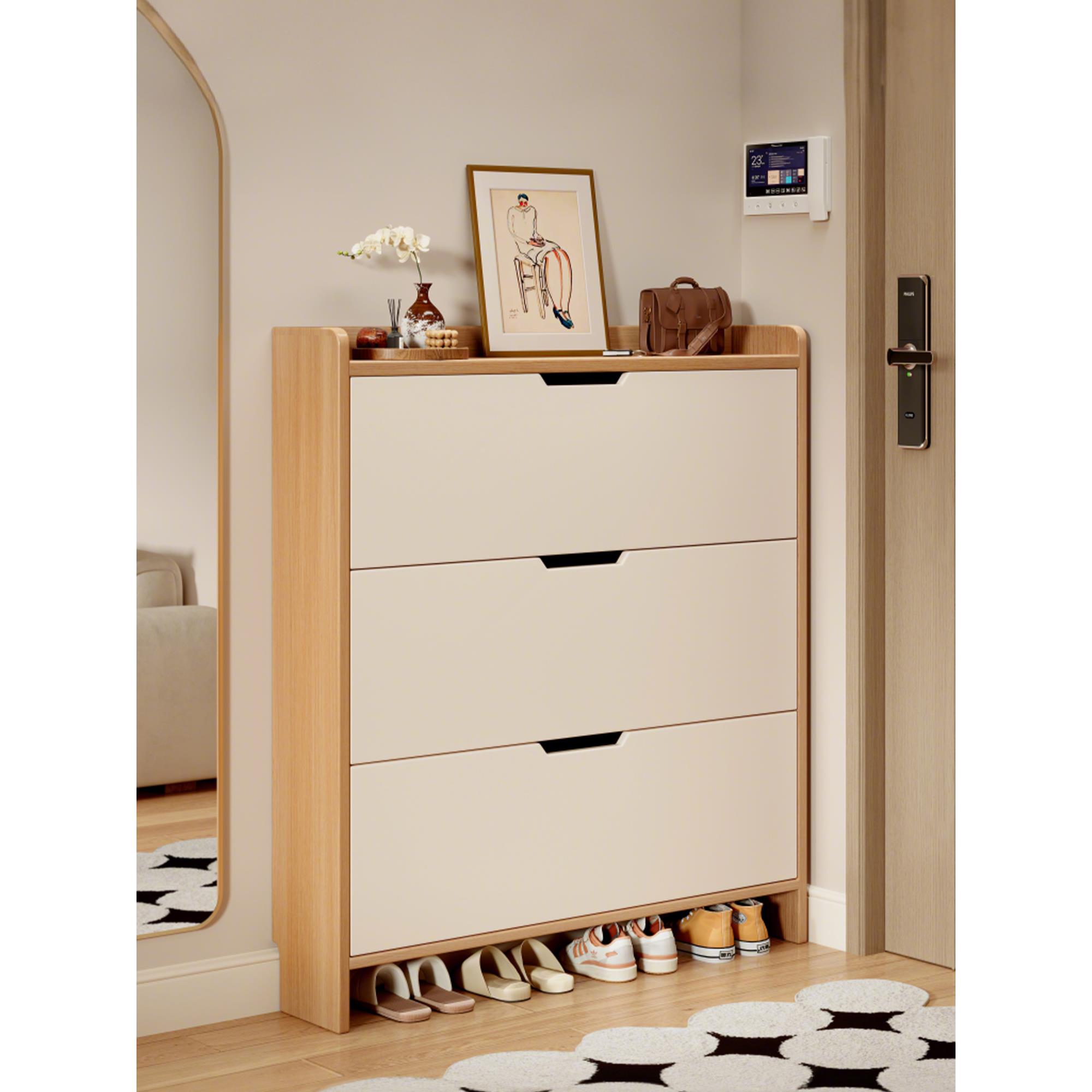 门口入门鞋柜家用门口鞋柜室外过道电梯口实木超薄翻斗家用门口楼