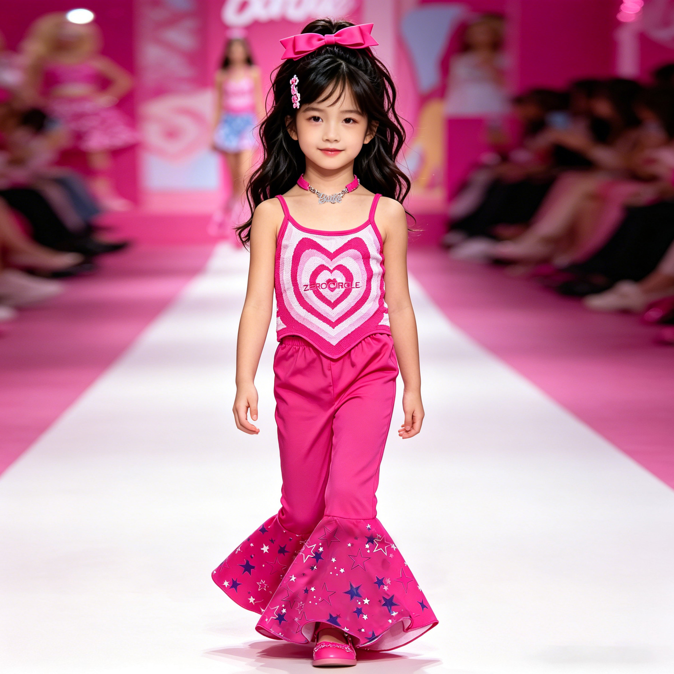 儿童复古港风8090年代演出服装女孩怀旧走秀芭比粉大玩家多巴胺潮 - 实物图