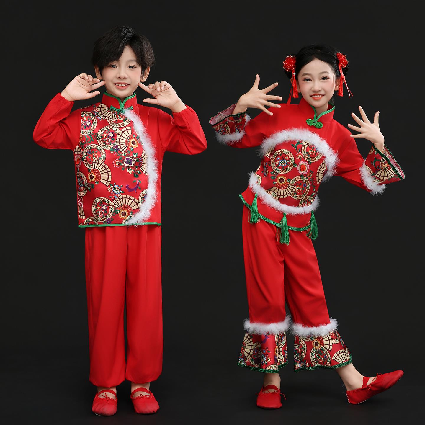 元旦儿童喜庆开门红演出服