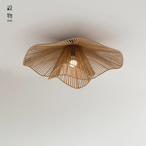 侘寂风卧室吸顶灯新中式饭厅客厅书房民宿酒店设计师藤编覆古日式