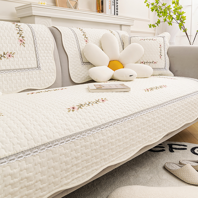 花蔓纯棉沙发垫清新田园布艺四季通用现代简约防滑坐垫沙发套盖巾