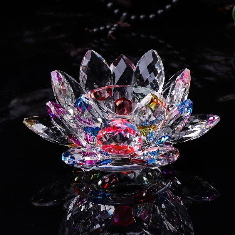 水晶莲花 酥油灯底座水晶莲花烛台 供灯灯座七色莲花底座七彩包邮图片