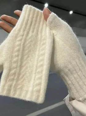 Half Finger Gloves for Women Winter Soft Warm Wool Knitting