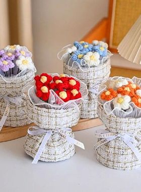 Crochet Flowers Bouquet Knitted Handmade Puff Flower