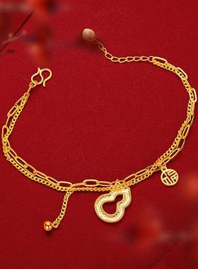 沙金新款cnc龙鳞葫芦手链 小众设计高级感福字葫芦双线手链