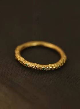 合金新款沙金糖果戒指 碧绿十里桃花一心一意圆福活口指环手饰