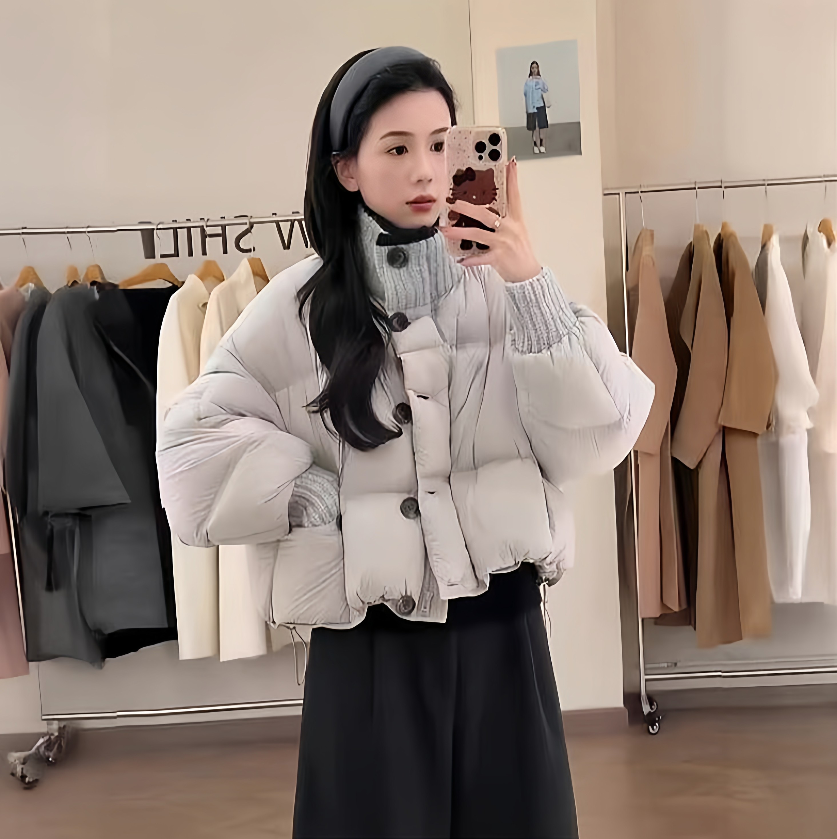 妮彩流行毛衣领短款棉服外女款爆款高级感小个子巨好看的初冬外套