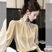 女春冬新款 妮彩流行法式 木耳边立领衬衫 轻奢感休闲宽松显瘦百搭潮