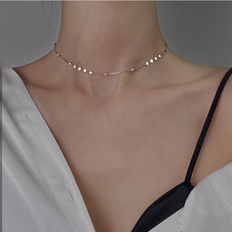 New 925 Sterling Silver Peach Heart Choker Necklace Clavicle