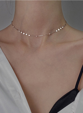 New 925 Sterling Silver Peach Heart Choker Necklace Clavicle