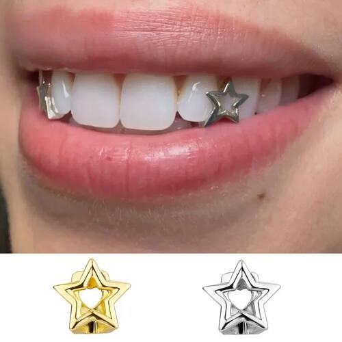 Punk Hollow Pentagram Star Grillz Teeth Caps Gold Silver