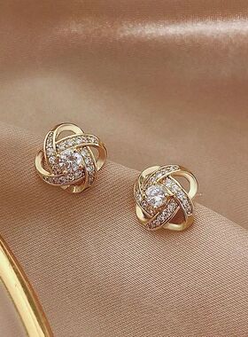 New Exquisite Shiny Zircon Heart Flower Earrings Korean