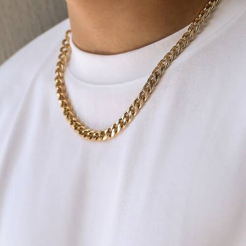 Simple Cuban Chain Necklace for Men Gold Color/Black Metal