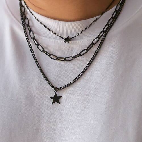 Hip Hop Black Star Geometric Pendant Necklace for Men