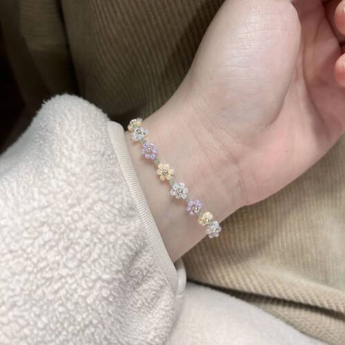 New Fashion Crystal Flower Beads Bracelet For Women Elastic