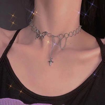 Fashion Choker Necklace for Women Silver Color Butterfly