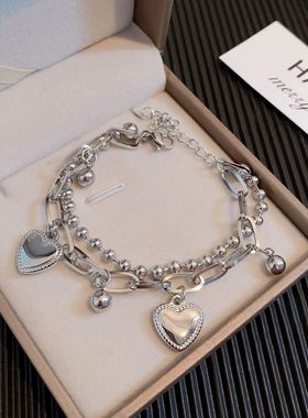 Ins Double-layers Korean Heart Tassel Bracelets For Women