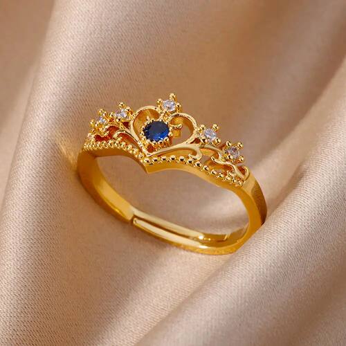 Blue Zircon Crown Rings For Women Stainless Steel