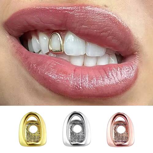 Gold Color Metal Hip Hop Rapper Single Shackle Teeth Grillz