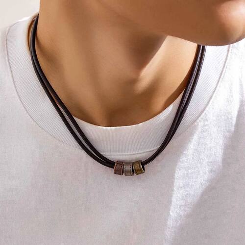 Pu Leather with Metal Beads Choker Necklace for Men Trendy
