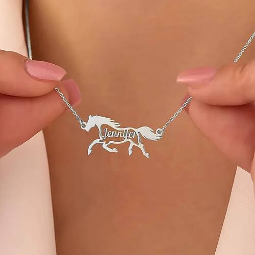 Custom Galloping Horse Name Necklace For Women Men Gold