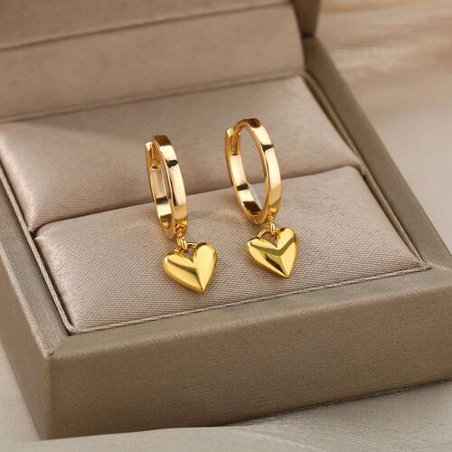 Stainless Steel Heart Earrings For Women Vintage Gold Color